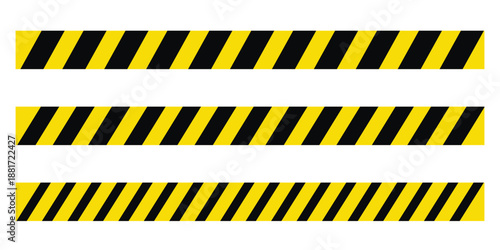 Warning hazard stripe tape vector. Yellow black diagonal caution lines design. Industrial safety pattern background. Construction warning barrier element for signage, banners, posters and web design
