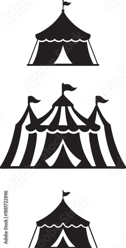 Circus tent silhouette icon set carnival festival entertainment show event fair vintage vector illustration
