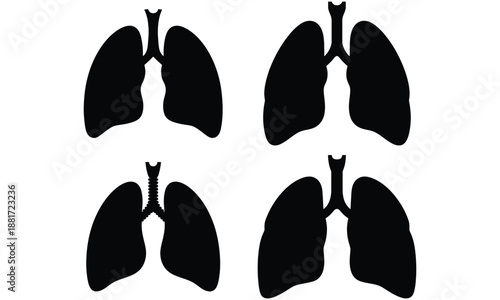 Human lungs icon set with black medical anatomy symbols
