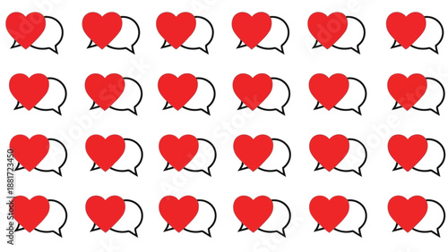 A repeating pattern of bright red heart shapes with curved tails dominates the image filling the entire frame