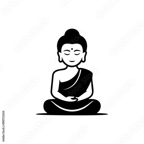 A serene Buddha in lotus meditation pose with bindi mark, perfect for yoga studios, mindfulness apps, spiritual wellness brands, zen decor stickers and meditation retreat logos.