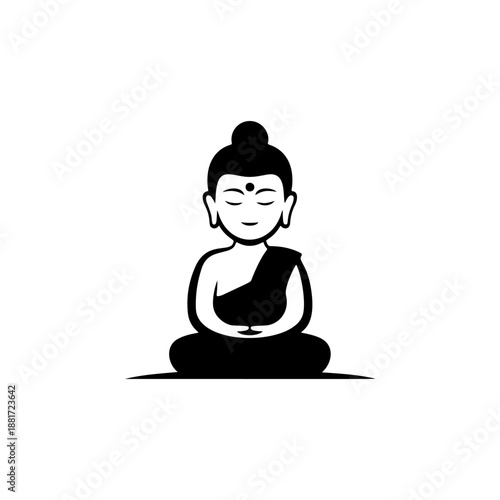 A serene Buddha in lotus meditation pose with bindi mark, perfect for yoga studios, mindfulness apps, spiritual wellness brands, zen decor stickers and meditation retreat logos.