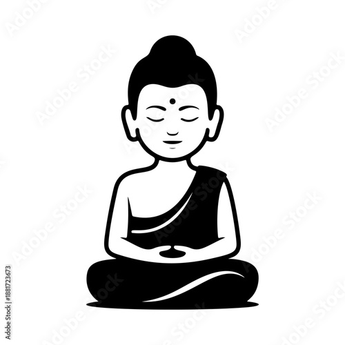 A serene Buddha in lotus meditation pose with bindi mark, perfect for yoga studios, mindfulness apps, spiritual wellness brands, zen decor stickers and meditation retreat logos.