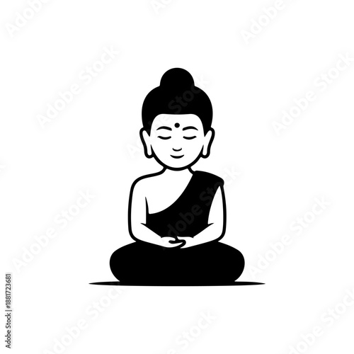 A serene Buddha in lotus meditation pose with bindi mark, perfect for yoga studios, mindfulness apps, spiritual wellness brands, zen decor stickers and meditation retreat logos.