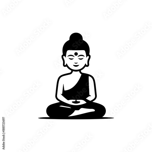 A serene Buddha in lotus meditation pose with bindi mark, perfect for yoga studios, mindfulness apps, spiritual wellness brands, zen decor stickers and meditation retreat logos.