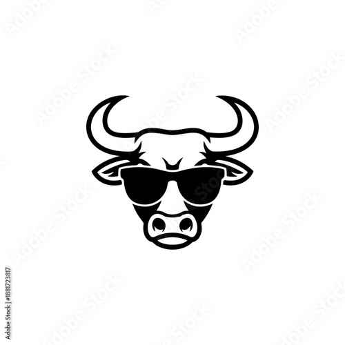 A cool bull head wearing sunglasses, perfect for streetwear brands, energy drink logos, gym apparel, hip-hop merch
