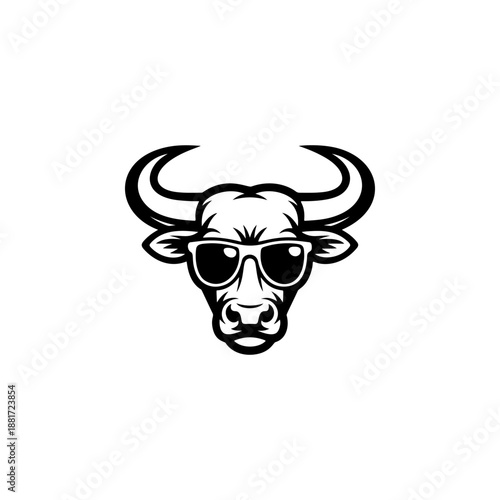 A cool bull head wearing sunglasses, perfect for streetwear brands, energy drink logos, gym apparel, hip-hop merch, tattoo designs and urban bullfighting club stickers.