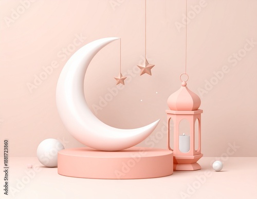 Crescent Moon and Lantern on Peach Platform