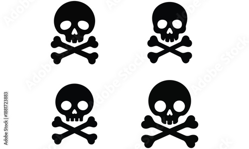 Skull and crossbones icon set with danger warning symbols
