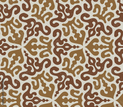 Seamless neutral Central Asian nomadic ornament pattern in beige and brown earthy tones