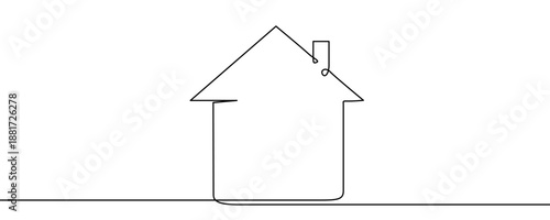 One continuous line of a simple house outline. Minimalist line art of an architectural shape. Drawing in one line style with a black stroke on a white background. Vector illustration.