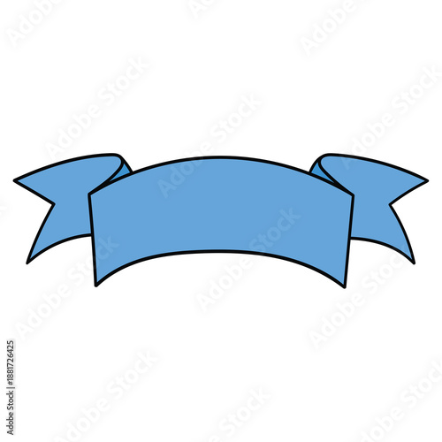 Hand-drawn cartoon empty blue ribbon banner on a white background.