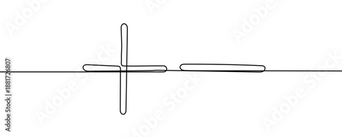 One continuous line of plus and minus signs. Minimalist line art drawing of mathematical addition and subtraction symbols in one line art style. Vector illustration