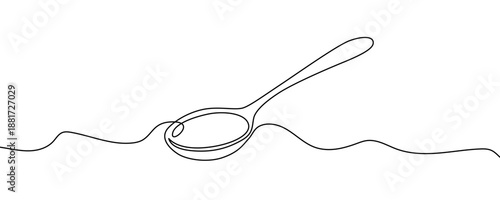 Spoon in one line art style. Spoon drawing with editable black stroke on white background. Vector illustration.