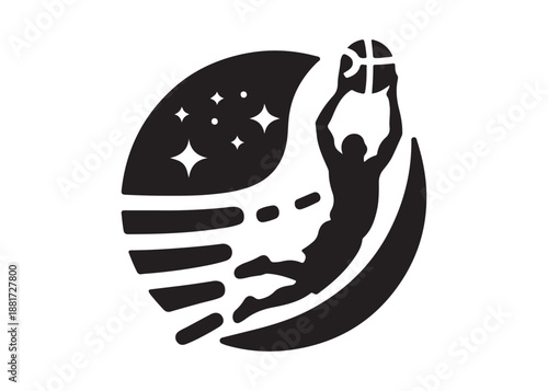 basketball logo silhouette vector, basketball player dunking logo silhouette illustration, sport basketball logo  vector, player dunking logo vector silhouette on white background