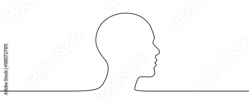 Human head silhouette in one line art style. Profile drawing with editable black stroke on white background. Vector illustration.