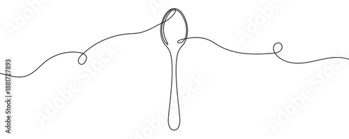 Spoon in one line art style. Spoon drawing with editable black stroke on white background. Vector illustration.