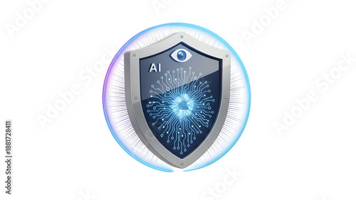 Glowing blue shield with ai logo isolated on transparent background