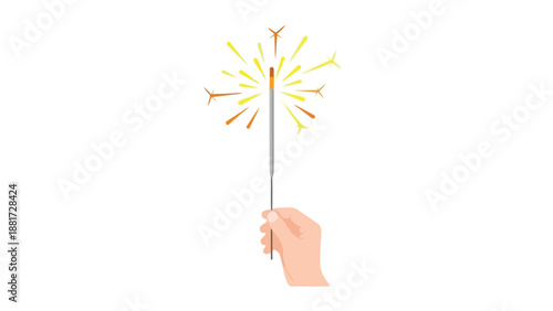 Hand holding sparkler with colorful sparks on white background