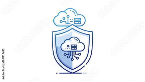 Shield with cloud and server icon isolated on transparent background