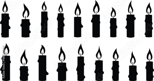Candle Silhouette Vector Set – Burning Wax Candles with Flame
