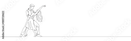 Continuous one line drawing of a couple passionately dancing the tango with elegant movements