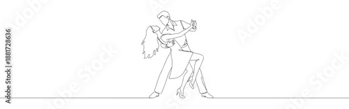 Continuous one line drawing of a couple passionately dancing the tango with elegant movements