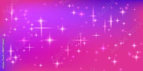 Neon magenta purple gradient background with sparkling light effects. Violet pink soft gradation for magic celebration design, festive project. Vector luxury Christmas starry bg.