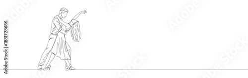 Continuous one line drawing of a couple passionately dancing the tango with elegant movements