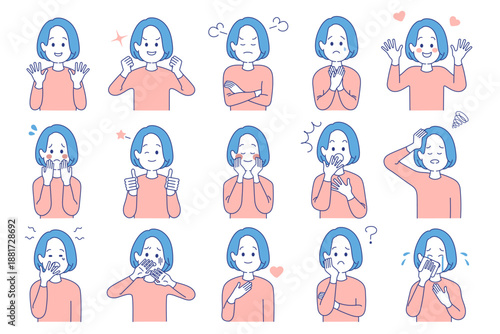 女性　表情　バリエーション　セット