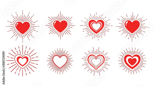 collection of red and white heart icons with various line art styles and effects high quality