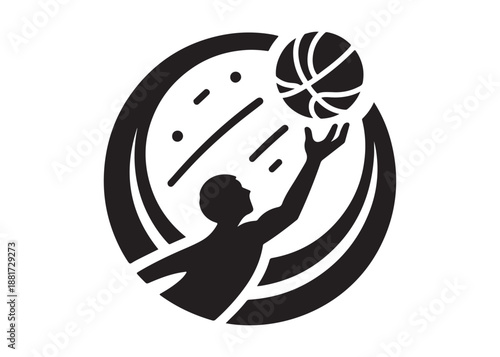 basketball logo silhouette vector, basketball player dunking logo silhouette illustration, sport basketball logo  vector, player dunking logo vector silhouette on white background