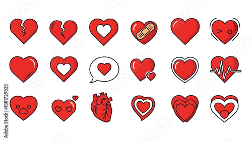 A collection of diverse heart illustrations depicting love damage healing and anatomical representations high quality professional