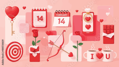 Valentine s day celebration with hearts flowers and love symbols in pink and red hues everywhere around