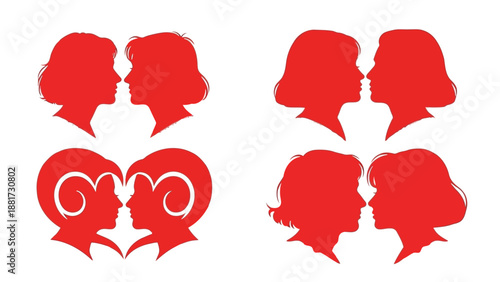 red silhouettes of people talking to each other in different conversation styles and shapes high quality