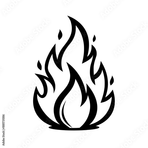 minimal black white fire flame icon silhouette graphic illustration symbol bold contrast energy heat danger power.