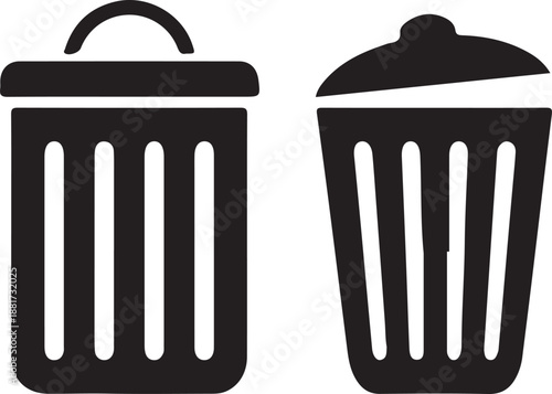 Print Metal Trash Can and Garbage Bin Vector Icons