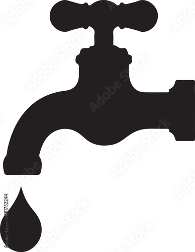Print Water Tap Silhouette Icon with Drip Drop