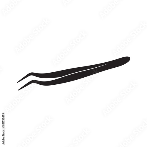 Top view of black curved anti-static tweezers silhouette icon vector illustration on white background