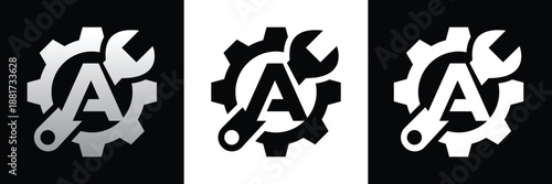Mechanical Engineering Gear and Wrench Logo with Letter A Initial for Industrial Service