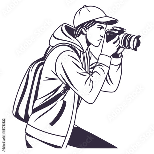 Photographer Holding DSLR Camera Vector Illustration