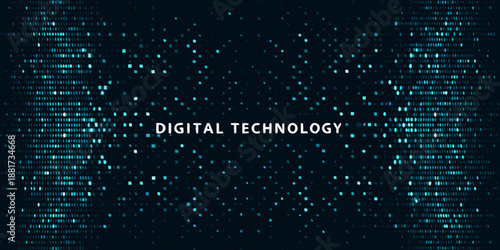 digital technology concept with blue and white lights on dark background