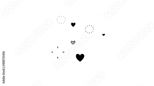Accents cluster of hearts and sparkles, hand drawn loopable doodle animation on a white background 
