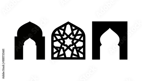 set ramadan kareem Icon Vector. islamic ornament icons vector image. mosque lanterns prayer silhouette