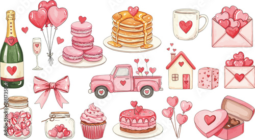 Valentine s day treats and gifts in a festive illustration with pink and red sweets