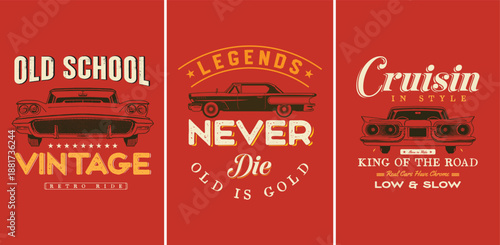 Set of vintage classic car vector illustrations for t-shirt design and retro posters.