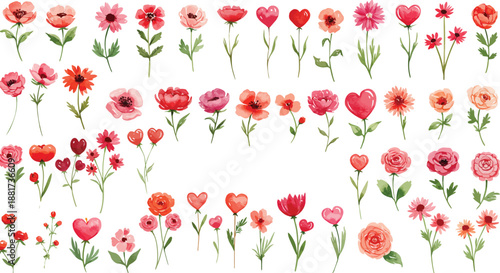Vibrant watercolor tulips in various colors on white background