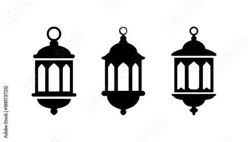 set ramadan kareem Icon Vector. islamic ornament icons vector image. mosque lanterns prayer silhouette