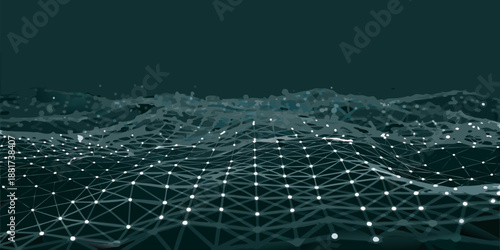 a network of connected white dots and lines forming a web like structure