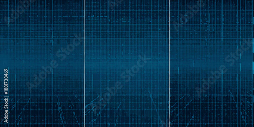 a dark blue grid background with light blue lines and rectangles